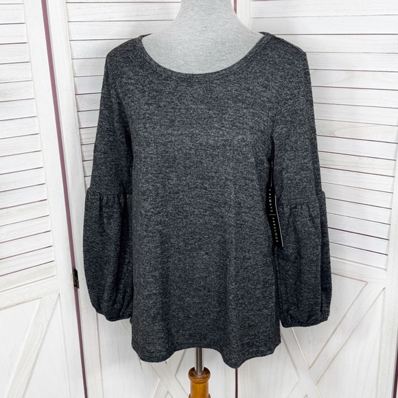 Absolutely Famous Tops - Absolutely Famous Bishop Long Sleeve Knit Top Charcoal Grey Medium Dark Poet